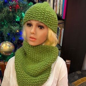 Handmade Green Knit Hat and Scarf Set